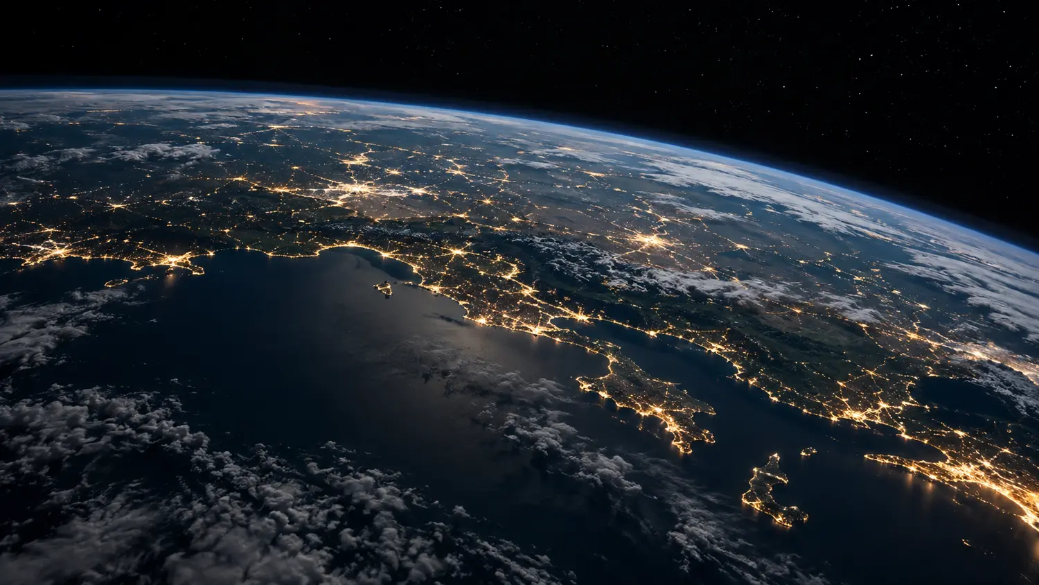 Illustrative orbital view of Earth at night
